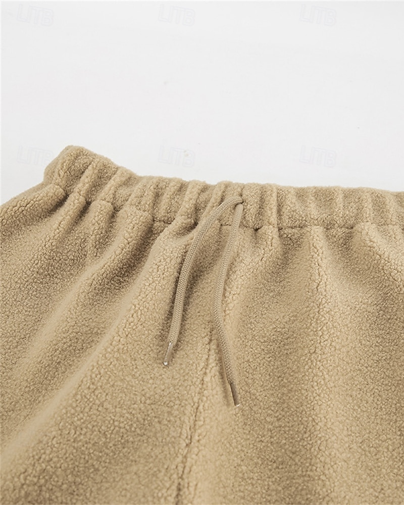 Dam Fleecebyxor Byxor Rak Mode Streetwear Fullängd Hög midja Slät Snörning Elastisk midja Mateial som andas Bekväm Microelastisk Gata Dagliga kläder Utekväll Vit Brun Kaki Höst Vinter Normal 2025 - $32.99 –P9