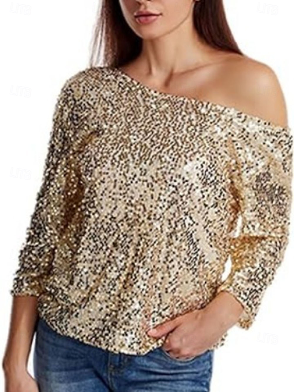 Naisten Paljetti Kimalteleva Juhla Glitter Paljetti sparkly Tyylikäs Pitkähihainen kylmä olkapää Tavalliset topit Päivittäin Pyhäpäivä Hopea Musta Punastuvan vaaleanpunainen Viini Kulta Kevät Syksy 2026 - $31.99 –P1