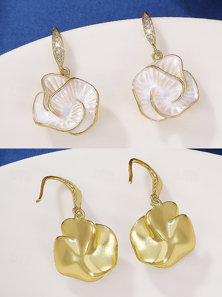 2026年 女性用のエレガントなローズフラワードロップイヤリング - 真珠のような花びらが付いた金メッキ合金、ヴィンテージでロマンチックなスタイル、結婚式、パーティー、フォーマルな機会に最適  コレクション – $11.99 –P5