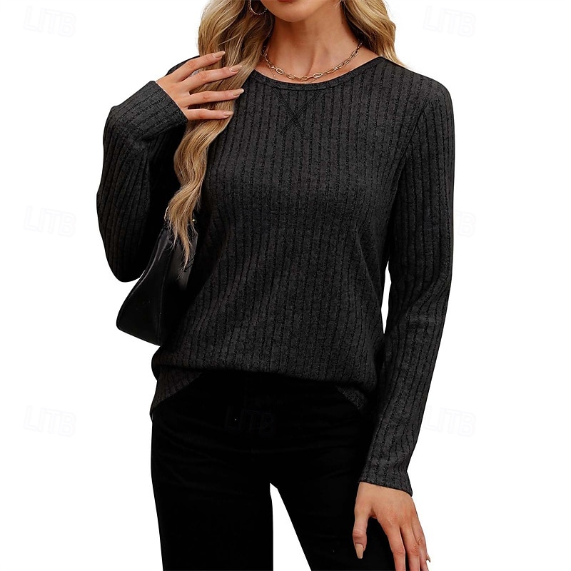 Pentru femei Tricou Simplu Modă Modern Manșon Lung Stil Nautic Topuri obișnuite Zilnic Negru Mov Bej Vară 2025 - $19.49 –P3