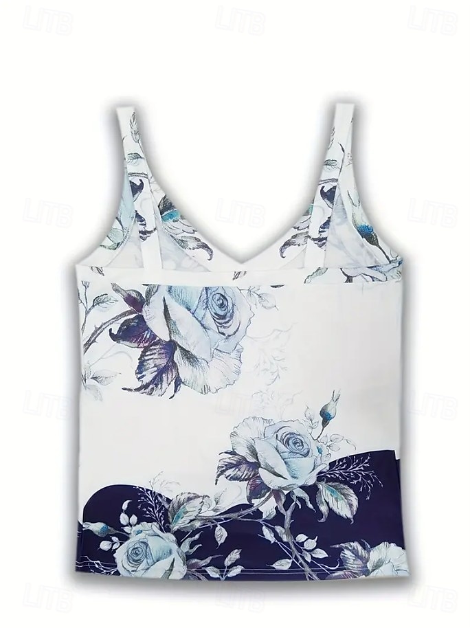 Femmes Chemise Chemisier Fleuri Graphique ancien Tropical Élégant Sans manches Bretelle Col en V Hauts Réguliers Quotidien Imprimé Noir et Blanc Bleu Bleu Ciel Été Printemps de 2025 ? $19.99 –P2