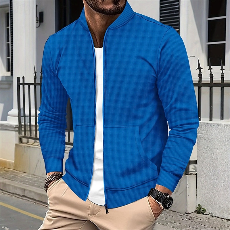 Per uomo Giacca Leggera Giacca a nido d'ape Giacca Casual Vacanza Quotidiano Traspirante Tasca Primavera Autunno Semplice Moda Classico Collo alla coreana Regolare Nero Bianco Blu Cachi Grigio Giacca del 2025 a $29.99 –P12