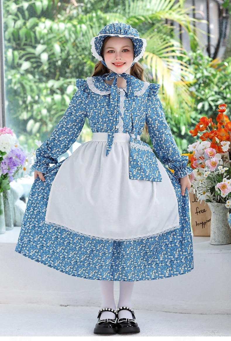 secolul al 19-lea Anii 1800 Vestul Sălbatic Rochie de prerie Set capotă și șorț Pionier Costume de fancy Fete Halloween Carnaval Ziua Mondială a Cărții Ținute pentru evenimente școlare Reconstituire 2025 - $46.99 –P14