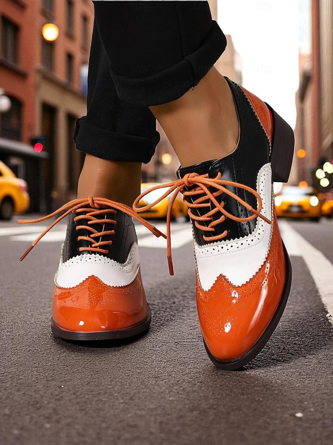 Richelieus Oxford en cuir verni jaune pour femme – Chaussures habillées à lacets et bout golf colorblock, style vintage britannique des années 1950 pour le bureau, l'école et le streetwear de 2025 ? $42.99 –P7