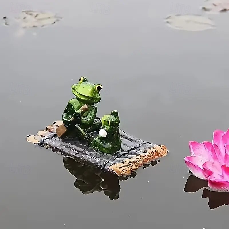 Figurine de grenouille et de tortue en résine dans un canoë, ornement flottant, figurine d'animal flottant réaliste avec des yeux jaunes, cadeaux idéaux pour le jardin, la piscine ou la rivière de 2025 ? $20.99 –P8