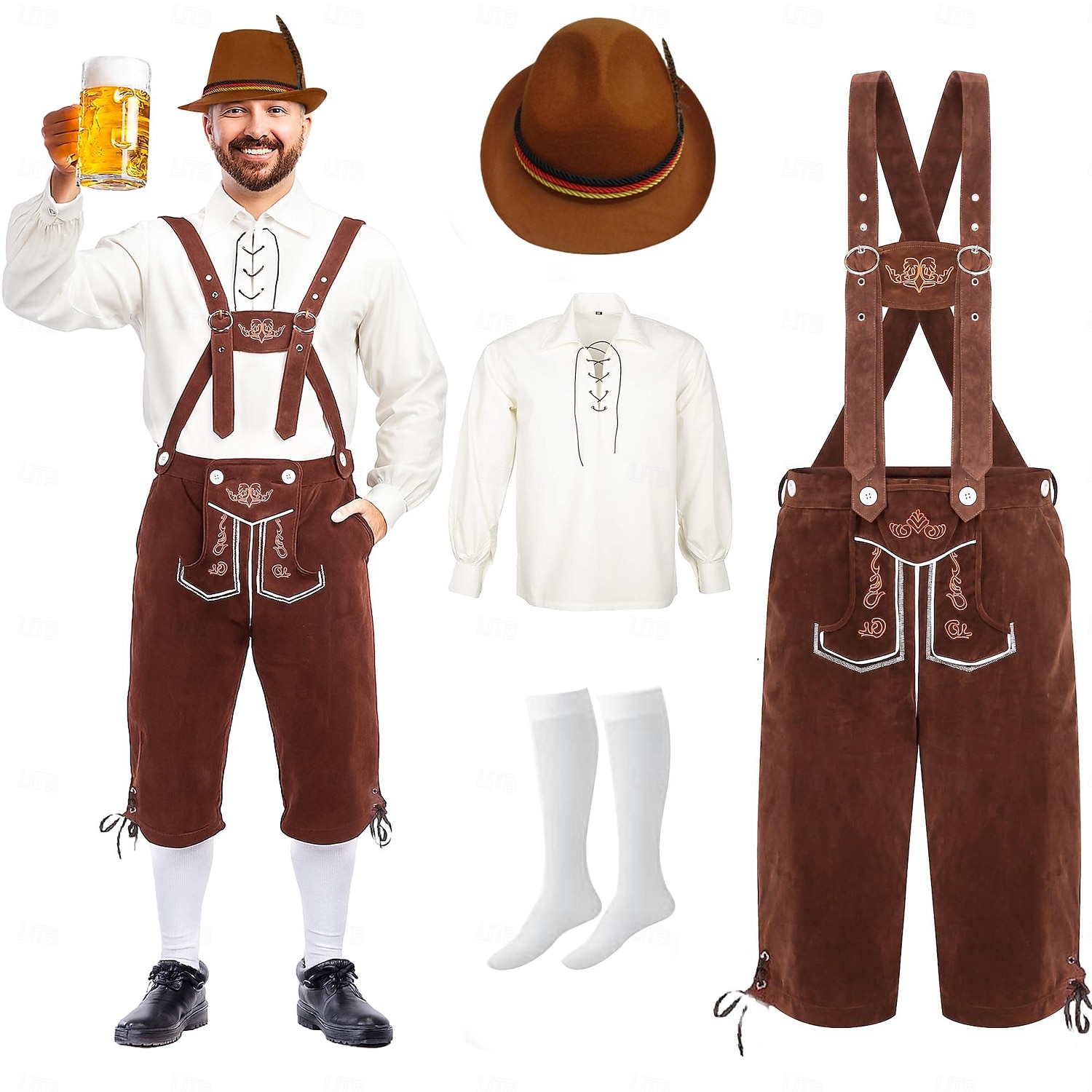 Oktoberfest Lederhosen Hemd Alpine Hoed Bavarian Duits Weiden Voor heren Carnaval Feest Bierfestival Doek in traditionele stijl Blouse Short Outfits 2026 - $57.99 –P1