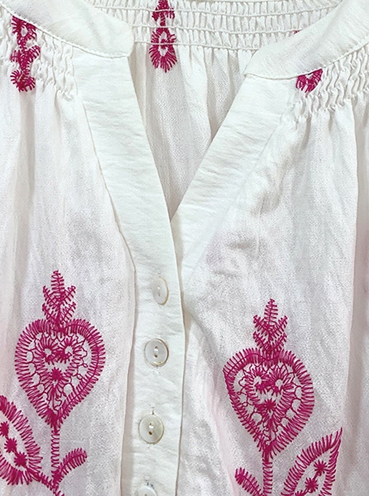 Női Ing Virágos Elegáns Csehország Szüret Hosszú ujj Lámpás hüvely V-alakú Crop Tops Napi Szabadság Alkalmi Hímzett Törtfehér hímzett szilvapiros-FEHÉR 2# sárgabarack hímzés világoszöld-sárgabarack 2025 - $54.99 –P11
