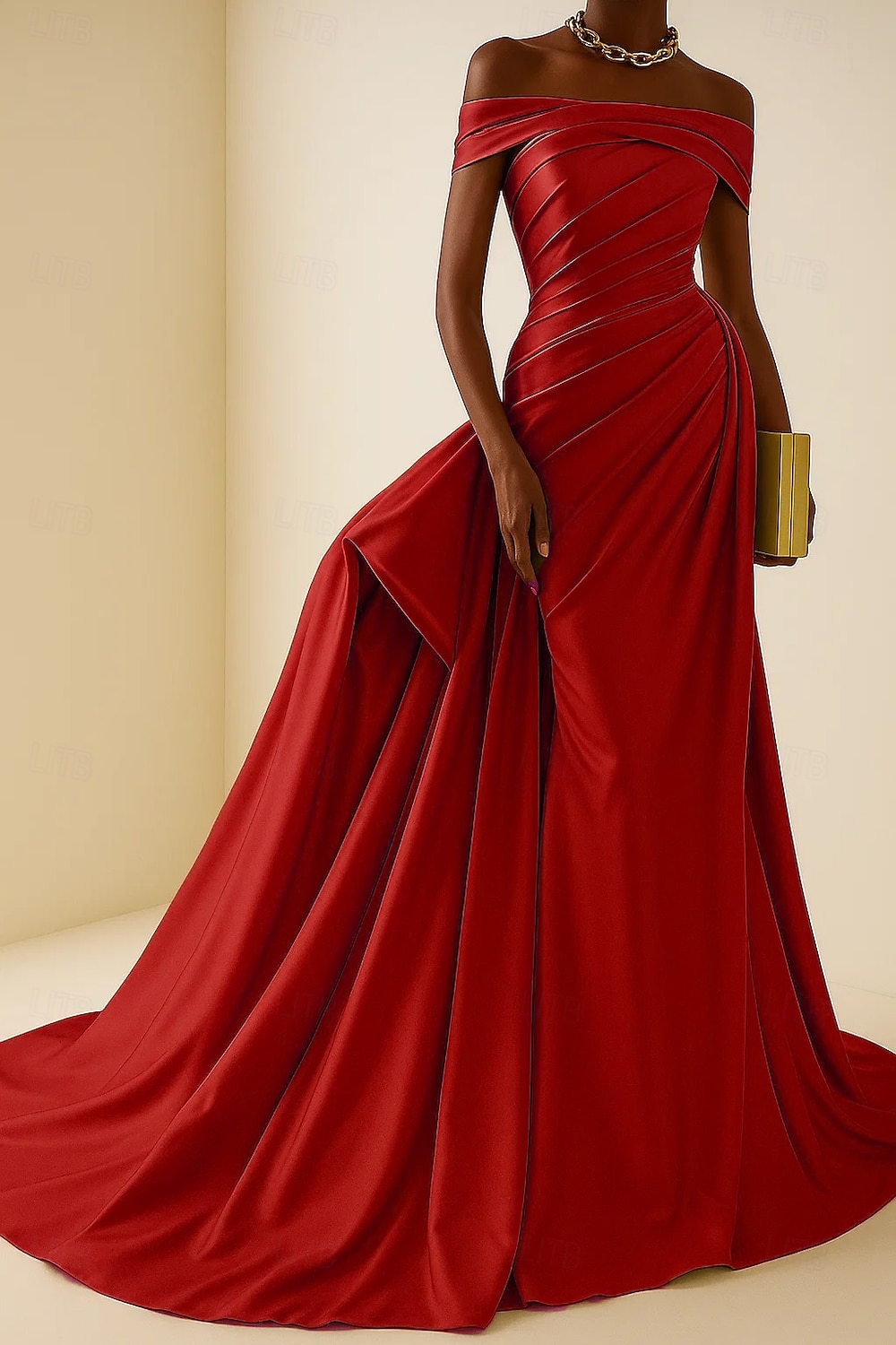 Hohe Mode Abendkleid Schwarz-Tie Meerjungfrau  Trompeten Abendkleid Elegantes Kleid Formelle Hochzeit Gericht Zug Ärmellos Off-Shoulder Satin mit Falten Raffung 2025 - $159.99 –P4