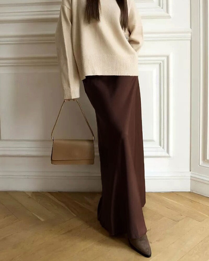 Femmes Jupe Moulant Mode Maxi Taille Basse Jupes Uni Micro-Élastique Soirée Rue Noir Blanche Kaki Gris Claire Automne Polyester de 2025 ? $22.99 –P19