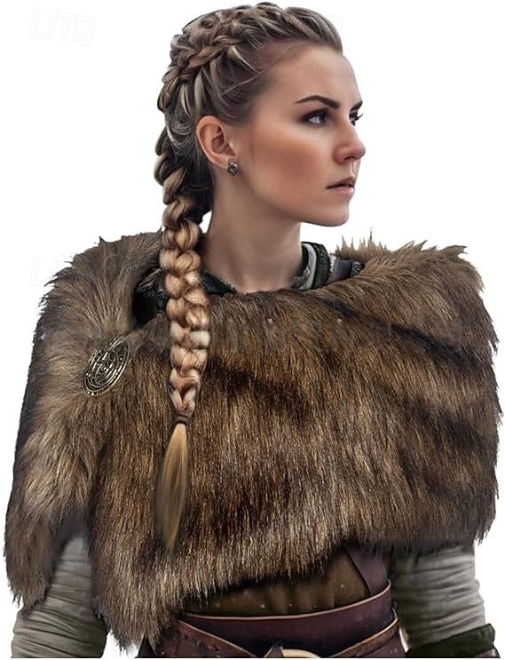 Retro Vintage Mittelalterlich Renaissance Umhang Schals Kunstpelzkostüm Krieger Wikinger Kostüm Damen Vikinger Halloween Karneval Leistung Party LARP Erwachsene Schal 2025 - $32.99 –P4