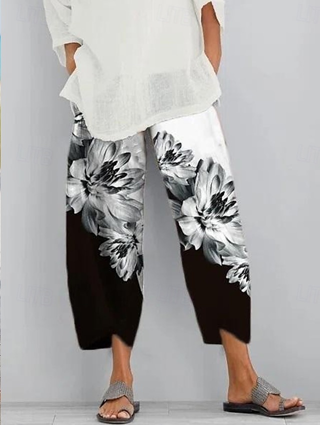 Femmes Slacks Vacances ancien Style Ethnique Longueur complète Taille haute Fleuri Graphique Ceinture Élastique Confortable Respirabilité Doux Micro-Élastique Extérieur Rue Quotidien Vert Armée Noir de 2025 ? $20.99 –P3