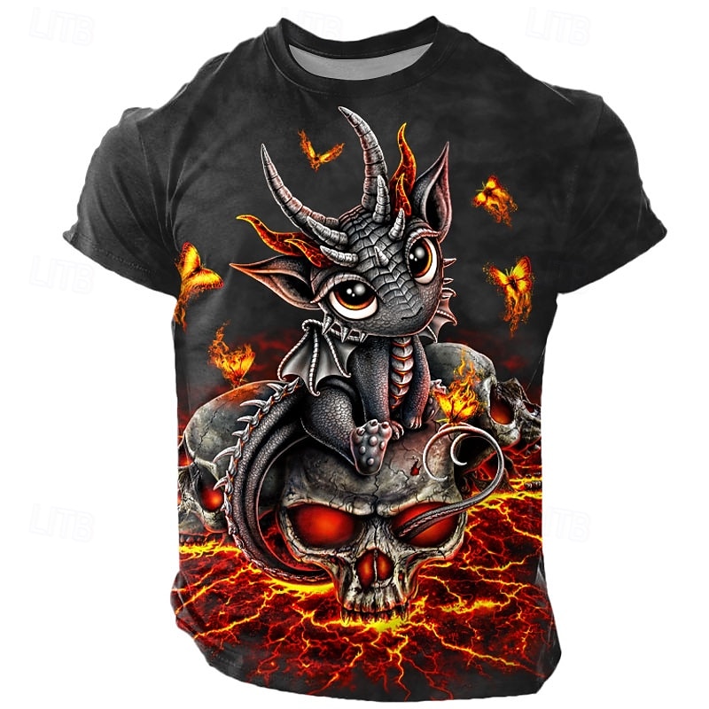  camiseta de dragón demonio Sarah Richter para hombres camiseta de manga corta impresión 3D cuello redondo diseñadora exagerada artística casual diaria negra roja azul ropa de verano primavera 2026 - $22.99 –P2
