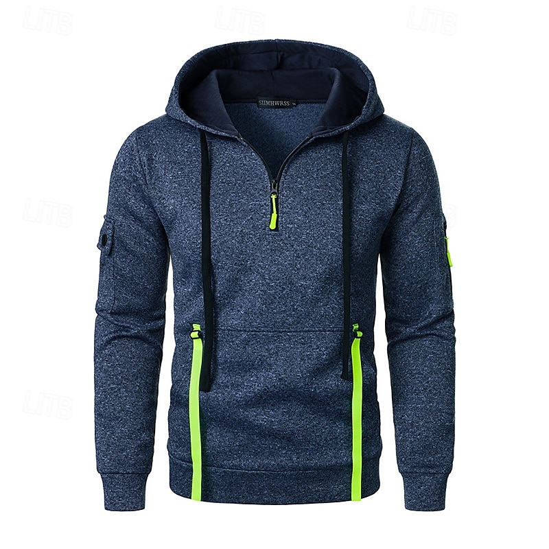 Homme Sweat à capuche Sweat à capuche quart zippé Sweat à capuche tactique Noir Vin bleu marine Bleu À capuche Uni Multi-poches Sport & Loisir Quotidien Vêtements de rue Frais Occasionnel Athlétique de 2025 ? $21.99 –P1