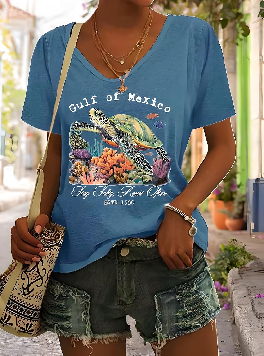 Femmes T-shirt Graphique Animal Lettre ancien Élégant Classique Manche Courte Col en V Hauts Réguliers Quotidien Imprimé Noir Blanche Bleu Vert Gris Été Printemps de 2025 ? $21.99 –P4