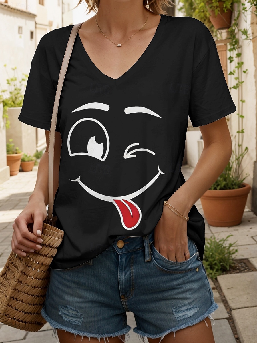Pentru femei Tricou Grafic Animal Epocă Stilat Clasic Manșon scurt În V Topuri obișnuite Zilnic Ieșire Sfârșit de săptămână Imprimeu Negru Alb Galben Roz Îmbujorat Roșu-aprins Vară Primăvară 2025 - $19.99 –P5