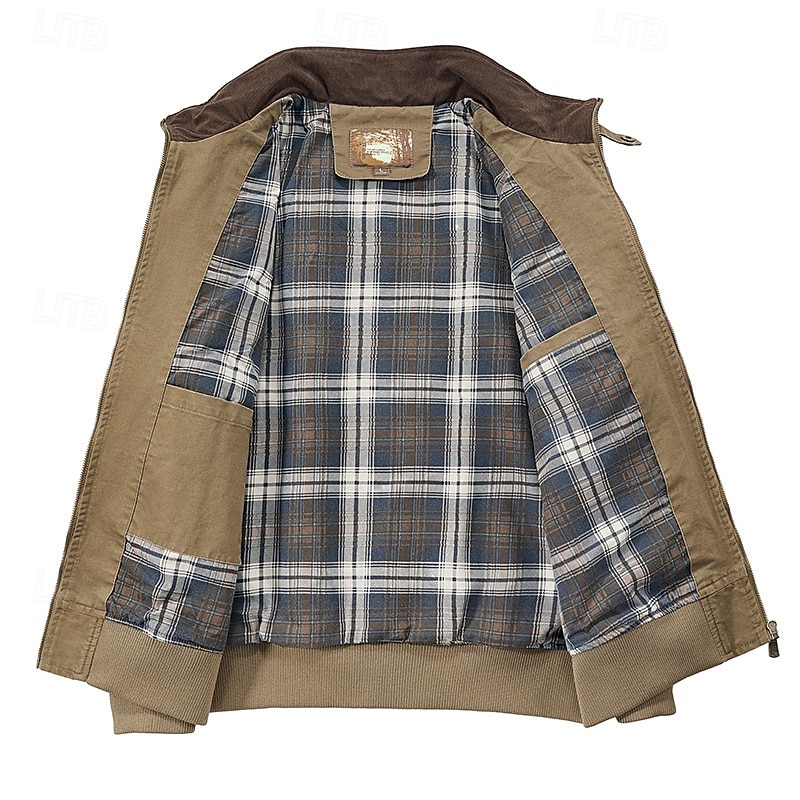 Herren Bomberjacke Freizeitjacke Urlaub Täglich Tasche Frühling Herbst Einfach Mode Klassisch Revers Regulär Schwarz Kamel Armeegrün Beige Jacken 2025 - $58.99 –P2