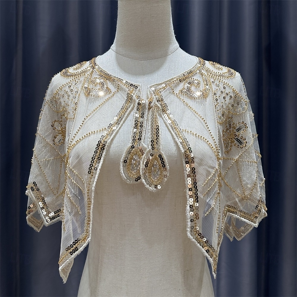Kvinne wrap elegant solbeskyttelse kort erme blonde bryllupswraps med paljetter bryllup sommer 2025 - $26.99 –P8