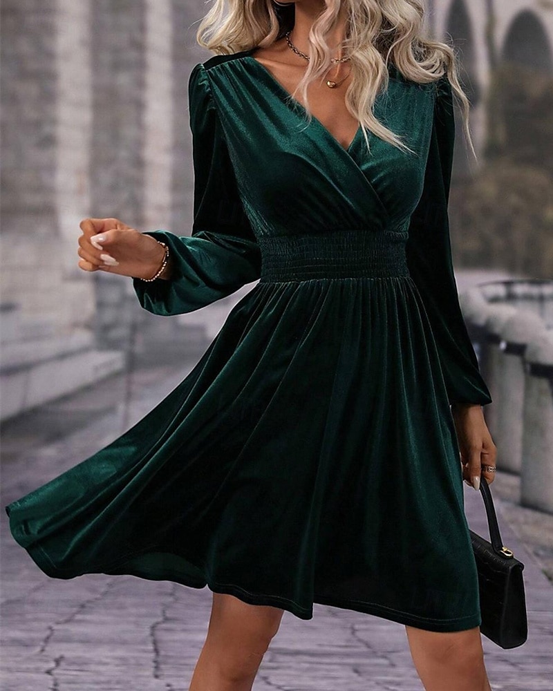 Pentru femei Rochie Mini Rochie casual Rochie de iarnă Modă Modern Zilnic Sfârșit de săptămână Fit regulat Simplu Manșon Lung În V Negru Roșu-aprins Trifoi Vară 2025 - $27.99 –P9
