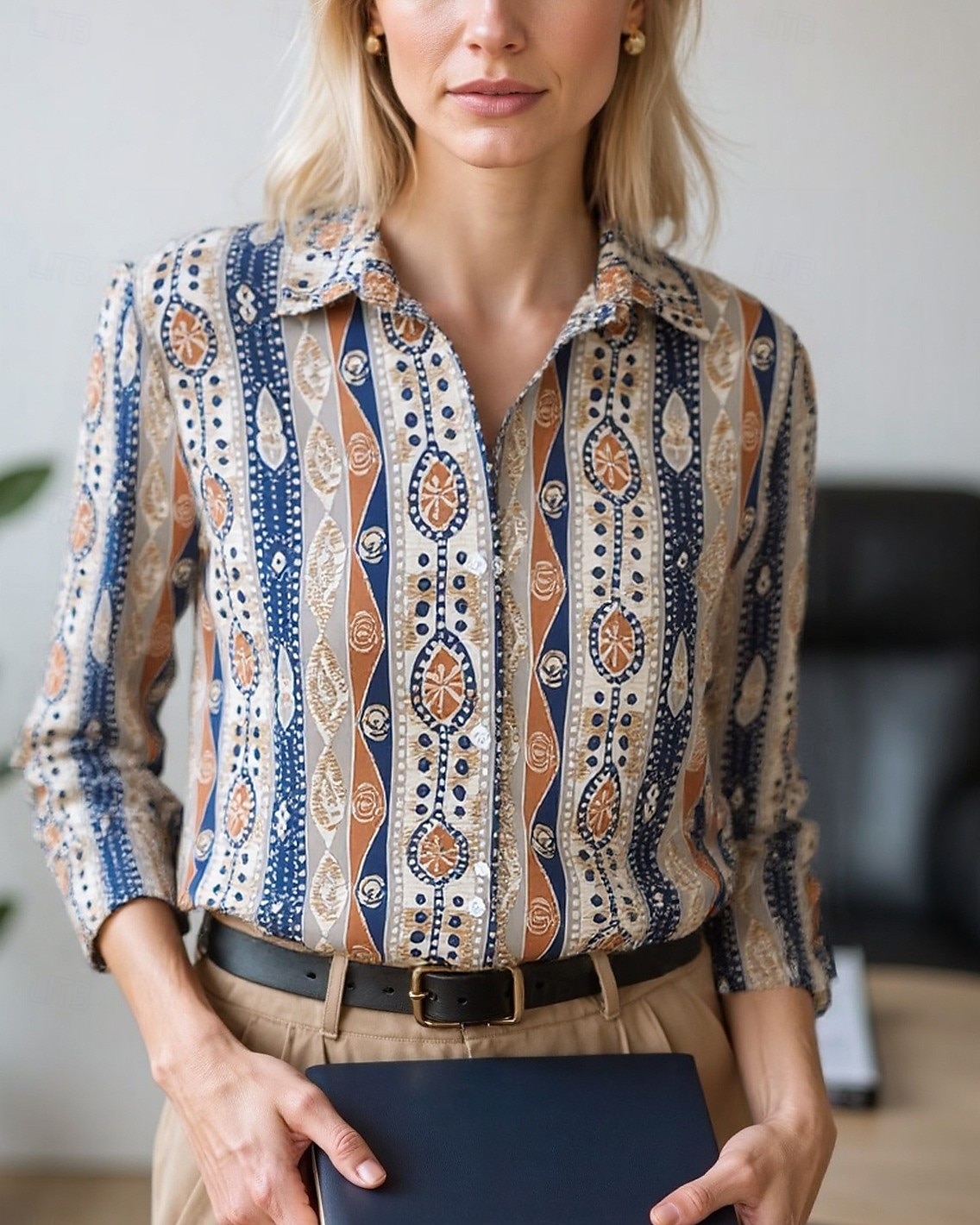 Dames Blouse Geklede topjes Chiffon-topjes Grafisch Kleurenblok Elegant Dagelijks Stijlvol Lange mouw Overhemdkraag Normale tops Werk Dagelijks Knop Afdrukken blauw Olijf Smaragdgroen Bruin Regenboog 2025 - $24.99 –P1