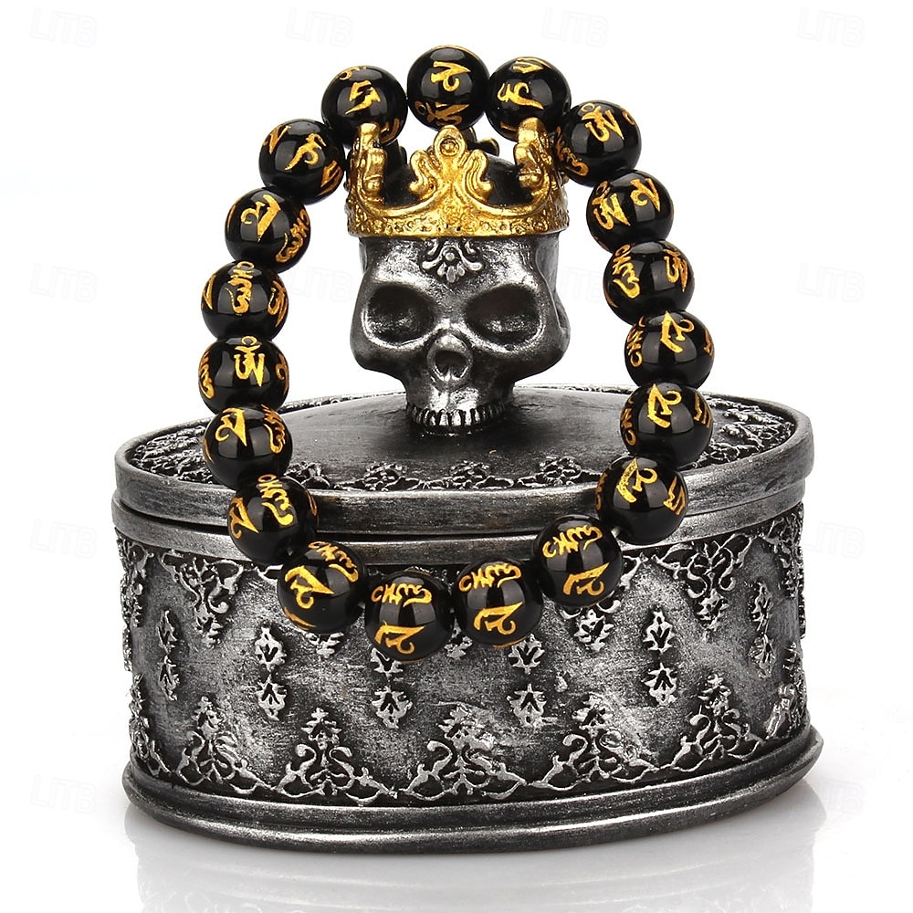 Caixa de armazenamento de joias com estátua de caveira e coroa de Halloween com tampa, à prova de poeira, suporte de vela artesanal, decoração única de Halloween, pequeno enfeite de resina para exibição de mesa em casa de 2025 por $12.99 –P3