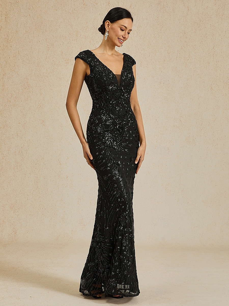 Mujer Vestido maxi Vestido cola de Sirena Elegante Fiesta Formal Fiesta Fiesta de Noche Ajuste regular Color sólido Sin Mangas Escote en Pico Negro Primavera Otoño Invierno 2025 - $169.99 –P5