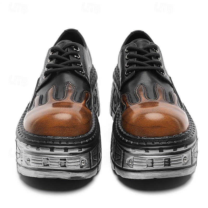 Pantofi Oxford cu platformă gotică pentru bărbați, cu flăcări – pantofi cu talpă groasă în stil punk pentru cosplay, Halloween și streetwear 2026 - $99.99 –P6