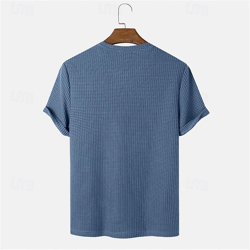 Per uomo Maglietta Waffle Maglietta Camicia a Maniche Corte Manica Corta Girocollo Estate Semplice Moda Designer Essenziale Jacquard Vacanza Streetwear Uscire Blu Cammello Beige Maglietta Top per Uomo del 2026 a $25.99 –P2