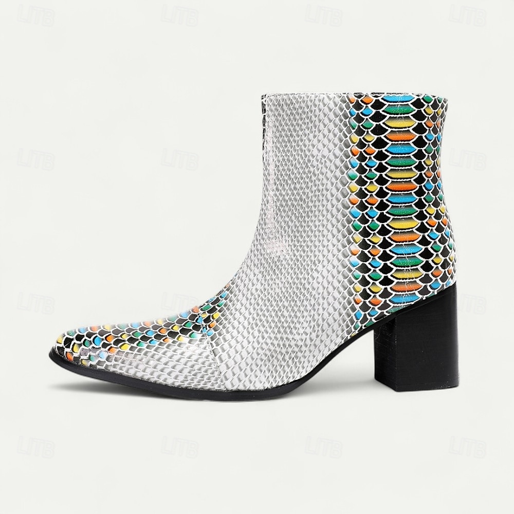 Pánské barevné boty na zip s potiskem pythonu z pravé kůže, výrazný exotický styl pro umělce, módní přehlídky a trendy streetwear 2025 - $139.99 –P3