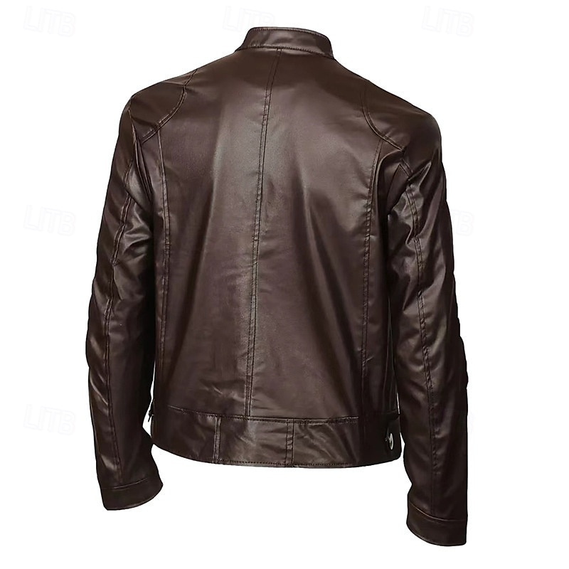 Homme Veste en Similicuir Veste moto Blouson de Moto Vacances Quotidien Coupe-vent Chaud Fermeture éclair Automne Hiver Uni Mode Classique Col montant Régulier Noir Rouge Bleu Roi Bleu Vert foncé de 2025 ? $44.99 –P7