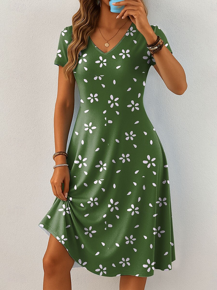 Per donna Mini Abito Vestito Casual Vestito T-Shirt Vestito Estivo Abito a trapezio Vacanza Casual Boho Spiaggia Vestibilità regolare Floreale Grafico Manica Corta Scollo a V Blu Viola Verde Grigio del 2025 a $23.99 –P3