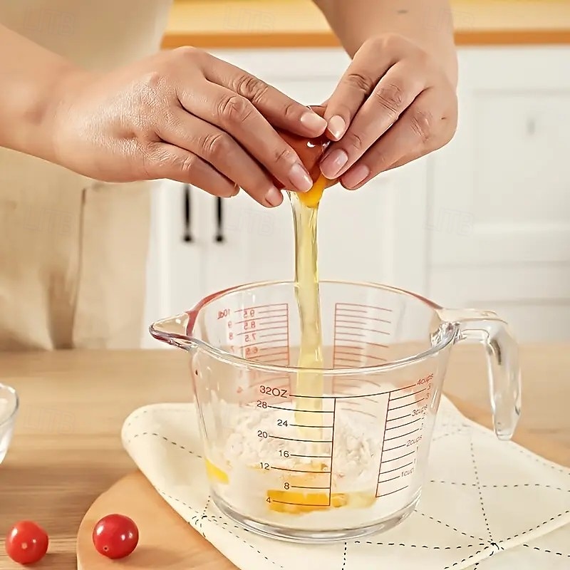 Odměrka z žáruvzdorného skla o objemu 16,91 oz s rukojetí, velkokapacitní, vhodná do mikrovlnné trouby a trouby, kuchyňský hrnek na pečení s odměrkami 2025 - $10.99 –P3