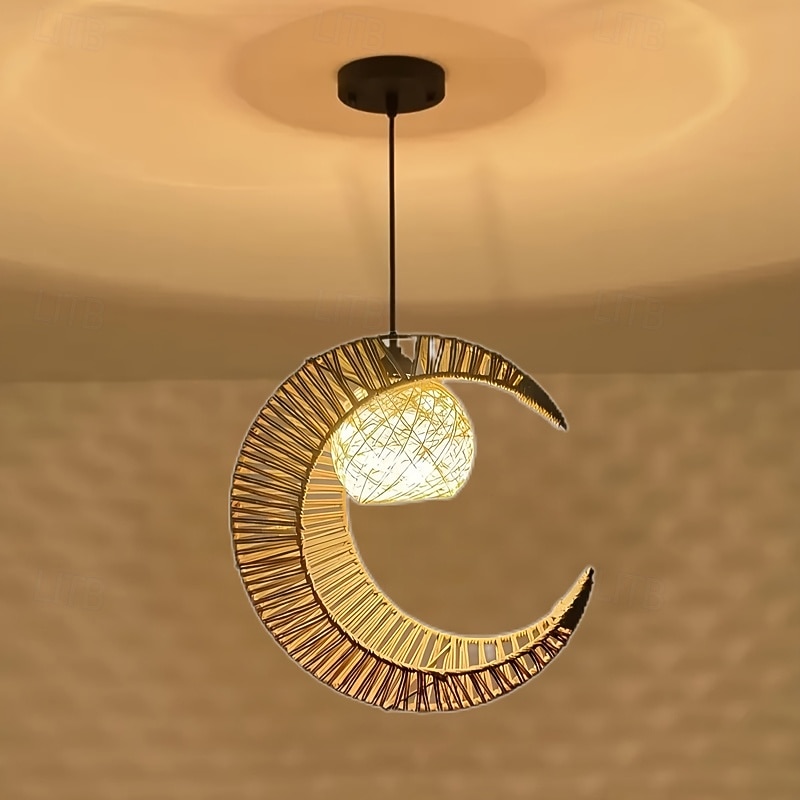 Luminária pendente vintage estilo country em formato de lua crescente, material de corda trançada de metal, 40 cm de altura, luz branca quente/branca, e26 e27, corrente ajustável de 2025 por $112.99 –P1