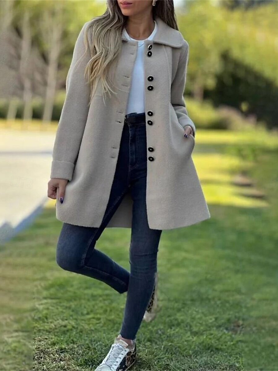 Damen Mantel Bequem Atmungsaktiv Tasche Mode Täglich Einfach Outdoor Lässig Täglich Einreihig Regulär Revers Normale Passform Langarm Oberbekleidung Schwarz Rote Aprikose Frühling Herbst 2025 - $31.99 –P1