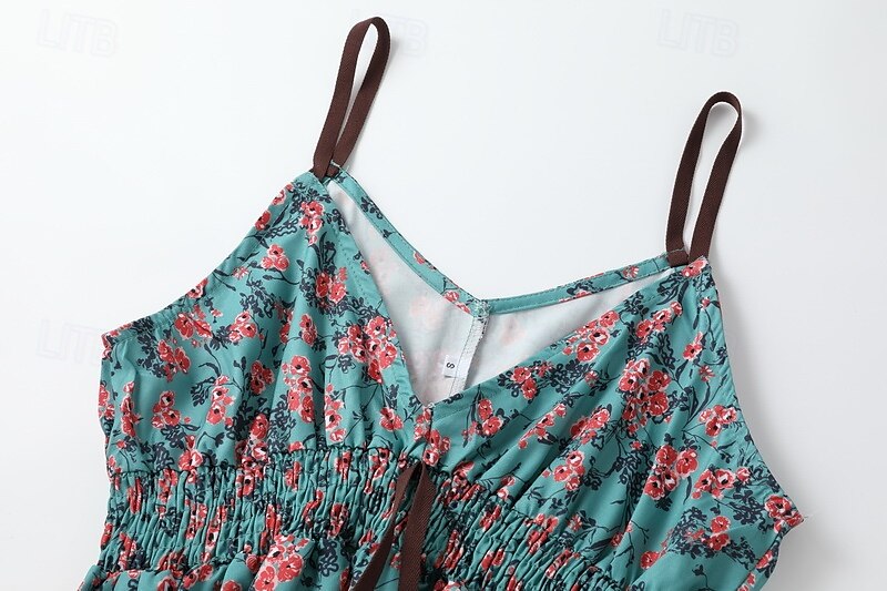 Dam Mini klänning Slipklänning Boho-klänning Västerländsk klänning Mode Klassisk Modern Utomhus Semester Helgdag Normal Blomma Ärmlös Smala axelband Grön Sommar 2025 - $31.99 –P6