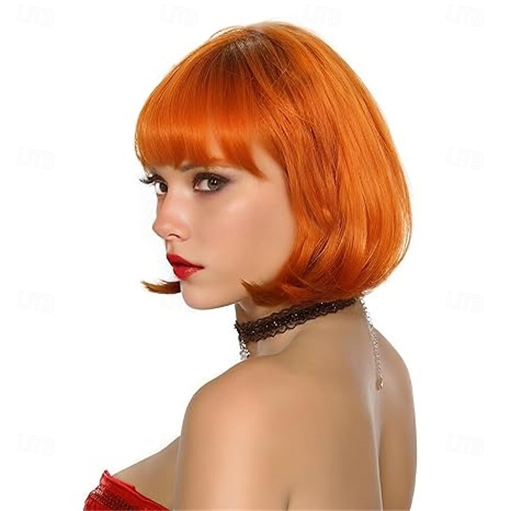 Peruca bob azul com franja curta de 12 polegadas, peruca reta para cosplay feminina, festa de halloween de 2026 por MXN $425.36 –P7