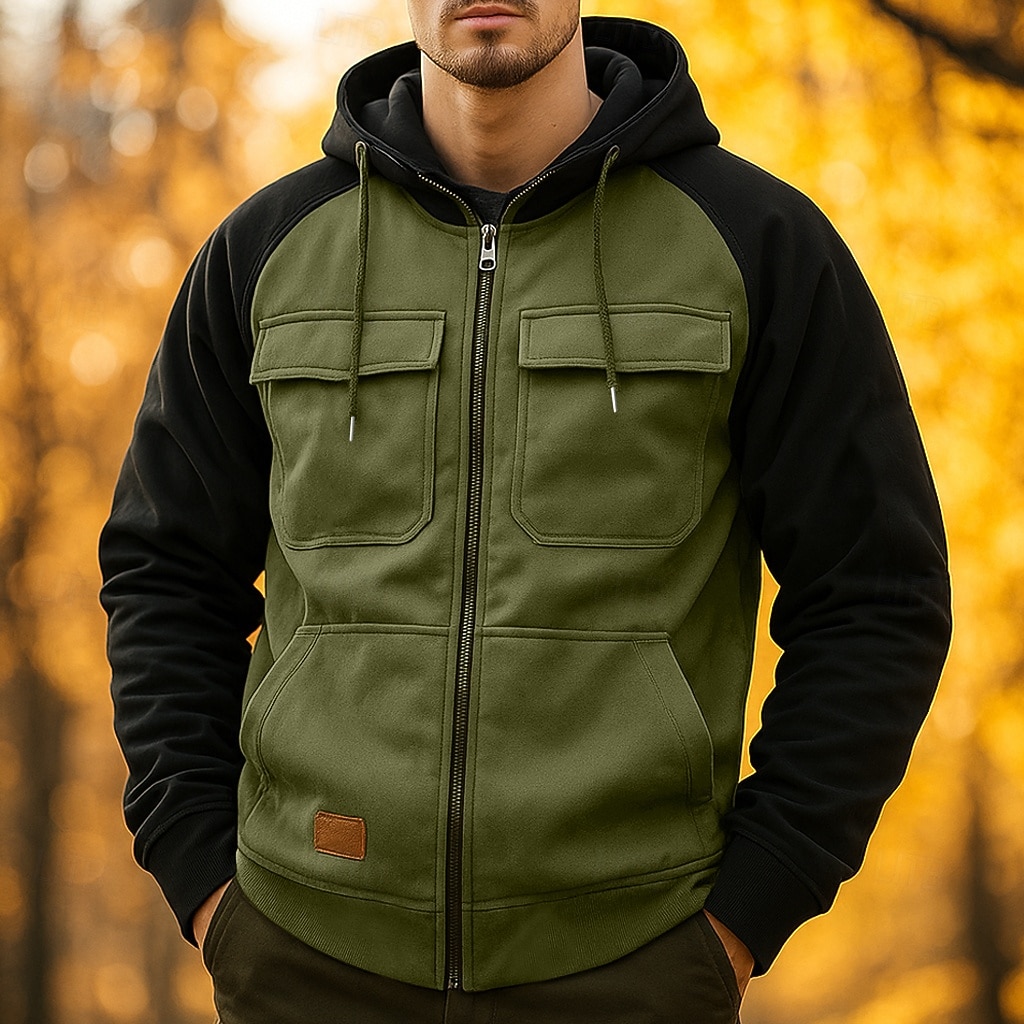 Homens Moletom Full Zip Hoodie Moletom Tático Preto Verde Tropa Azul Cáqui Com Capuz Bloco de cor Tecido Zip Up Bolsos Tático Desportos e Ar livre Diário Roupa de rua Legal Casual Outono Inverno Roupa de 2026 por $34.99 –P1
