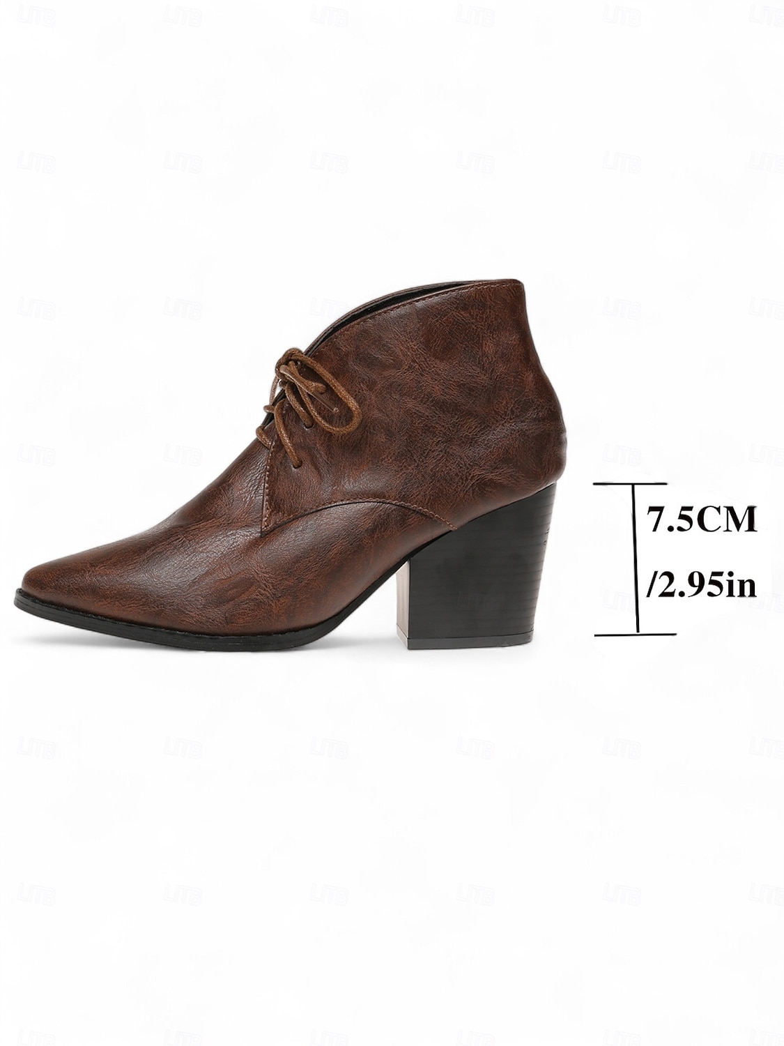 Botas femininas retrô de cano curto com cadarço e bico fino - botas curtas de salto bloco em couro sintético para o outono, estilo urbano &roupas do dia a dia de 2025 por $42.99 –P4
