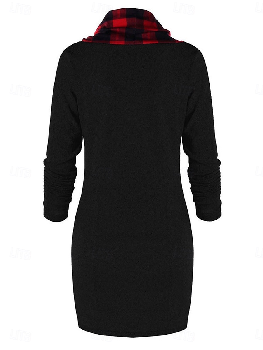 Rochie cu glugă pentru femei rochie midi rochie tip shift casual vacanță ieșire regular fit tartan mânecă lungă guler înalt negru gri primăvară toamnă iarnă 2025 - $21.99 –P4