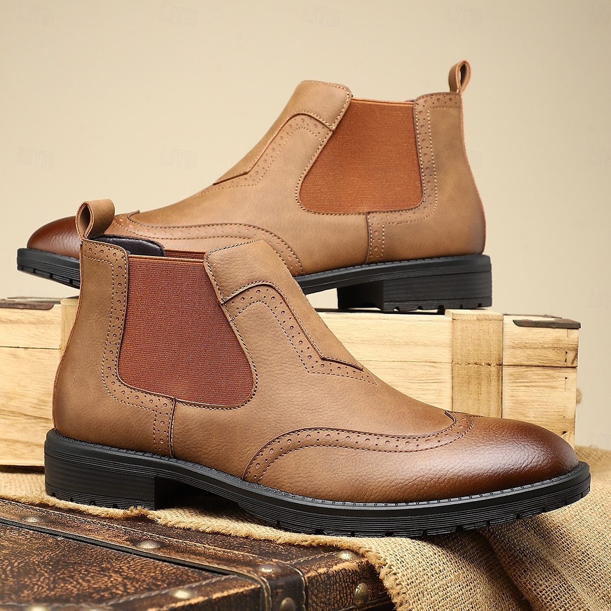 Homme Bottes Bottes Chelsea Marche ancien Occasionnel Britannique Cuir PU Confortable Antidérapant Chaud Bottines Mocassin Noir Marron Kaki Automne Hiver de 2025 ? $54.99 –P10
