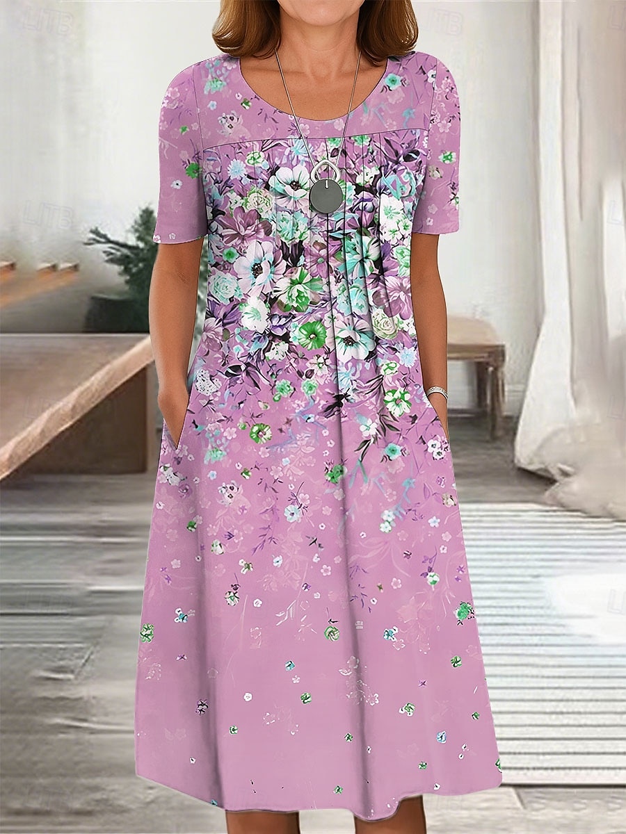 Damen Midikleid T-Shirt-Kleid A Linie Kleid Sommerkleid Urlaub Lässig Täglich Normale Passform Blumen Grafik Kurzarm Rundhalsausschnitt Rosa Blau Grün Sommer Frühling 2025 - $31.99 –P2