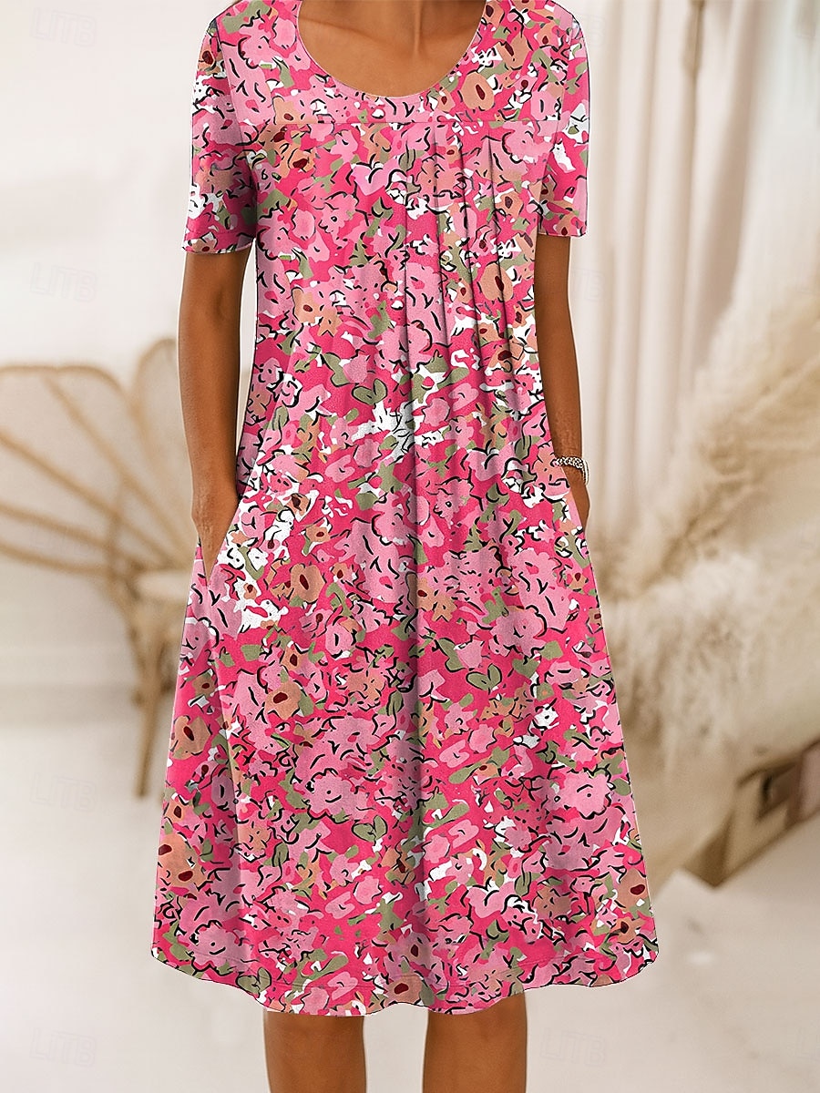Damen Midikleid Shiftkleid A Linie Kleid Sommerkleid Urlaub Lässig Normale Passform Blumen Grafik Kurzarm Rundhalsausschnitt Schwarz Weiß Rosa Purpur Sommer Frühling 2025 - $31.99 –P5