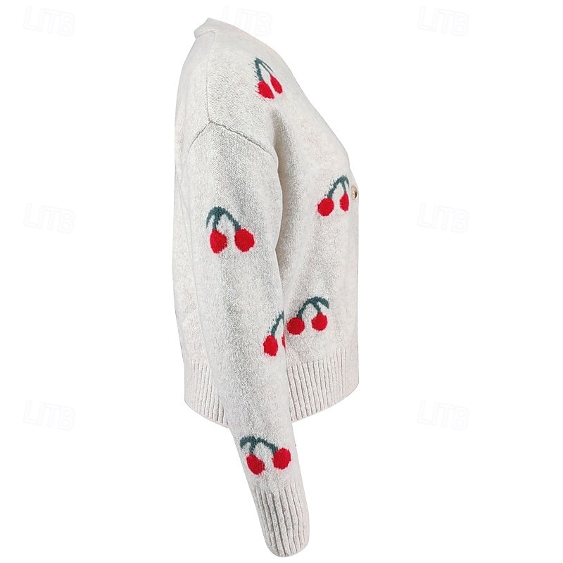 Damen Pullover Strickjacke Mode Streetwear Täglich Frucht Gerippt V Ausschnitt Gestrickt Langarm Normale Oberteile Stricken Ferien Ausgehen Wochenende Weiß Herbst Winter 2025 - €42.99 –P7