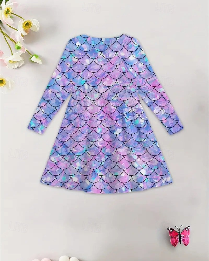 Mädchen' 3D Meerjungfrau Kleid Langarm Sommer Frühling Urlaub Täglich Ferien Prinzessin Schön Süß Kinder 4-12 Jahre Freizeitkleid A Linie Kleid Knielang Normale Passform 2025 - $16.99 –P4