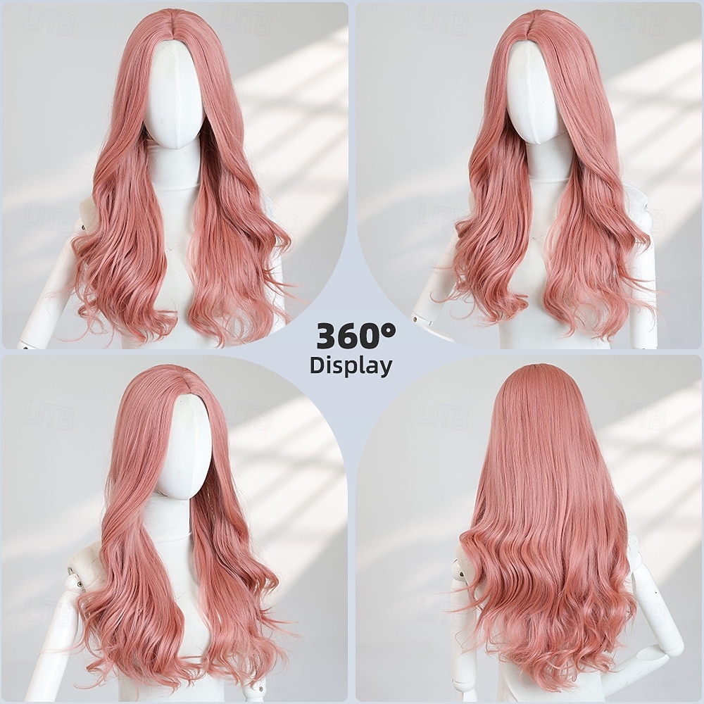 24″ Long Pink Wavy Wig – No Bangs, Full-Length Synthetic Hair, Ideal for Halloween, Cosplay & Everyday Glam 2026 - $32.99 –P8
