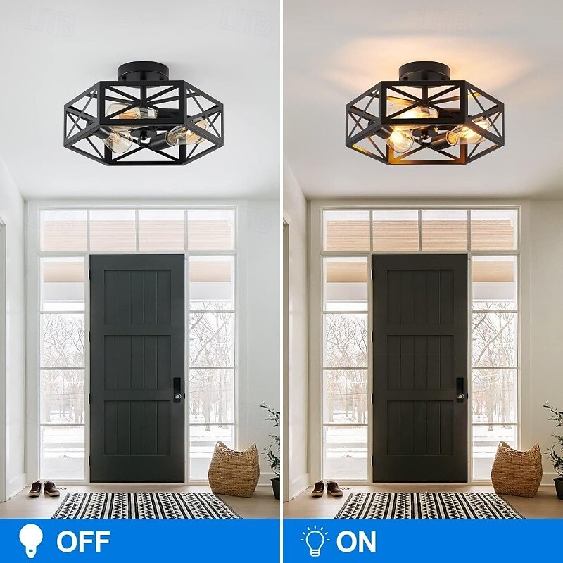 Lampada da soffitto nera a filo, lampadari moderni in stile fattoria con gabbia esagonale in metallo, lampada da soffitto industriale per cucina, corridoio, bagno, ripostiglio, 3 luci del 2025 a $138.99 –P7