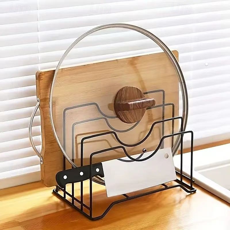 Pot Lid Holder and Cutting Board Organizer, Freestanding Iron Drain Rack for Kitchen Countertop, Cabinet or Shelf, Multipurpose Kitchen Organizer and Storage Accessory 2025 - $15.49 –P6