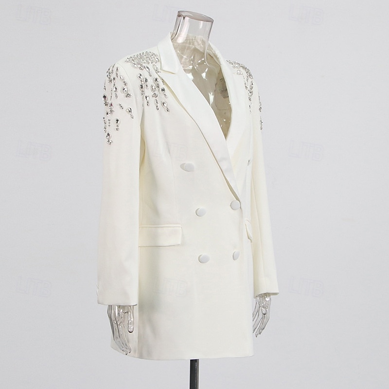 Dvouřadé sako na míru s křišťály, pouzdrové / sloupkové šaty ve smokingu, večerní šaty ve stylu couture, elegantní šaty pro formální večírek, krátké / mini šaty s dlouhým rukávem, saténové šaty s 2025 - $135.99 –P7
