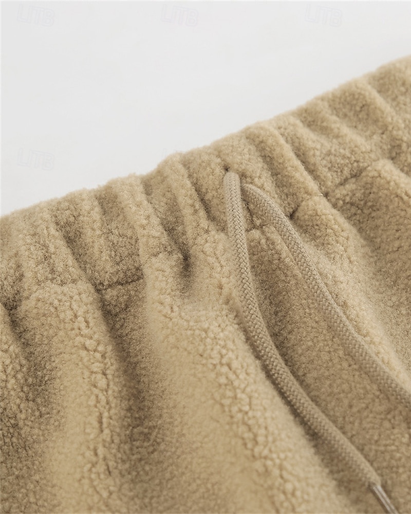 Dam Fleecebyxor Byxor Rak Mode Streetwear Fullängd Hög midja Slät Snörning Elastisk midja Mateial som andas Bekväm Microelastisk Gata Dagliga kläder Utekväll Vit Brun Kaki Höst Vinter Normal 2025 - $32.99 –P10