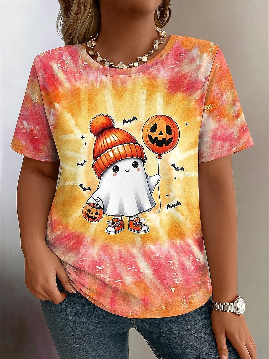 T-shirt grande taille pour femme, imprimé graphique, manches courtes, col ras du cou, décontracté, quotidien, polyester, automne, jaune, rose de 2025 ? $19.99 –P4