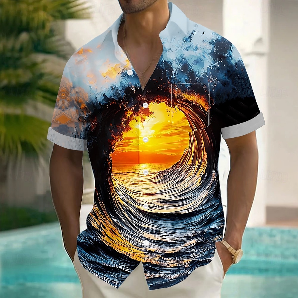 Bărbați 3D Print Ocean Apus de soare Cămașă Cămașă de vară Camașă cu nasturi Manșon scurt Moda Casual Vacanță Concediu Haine de strada Vară Răsfrânt Imprimare 3D Un buzunar frontal Cămașă de in 2025 - $12.99 –P1